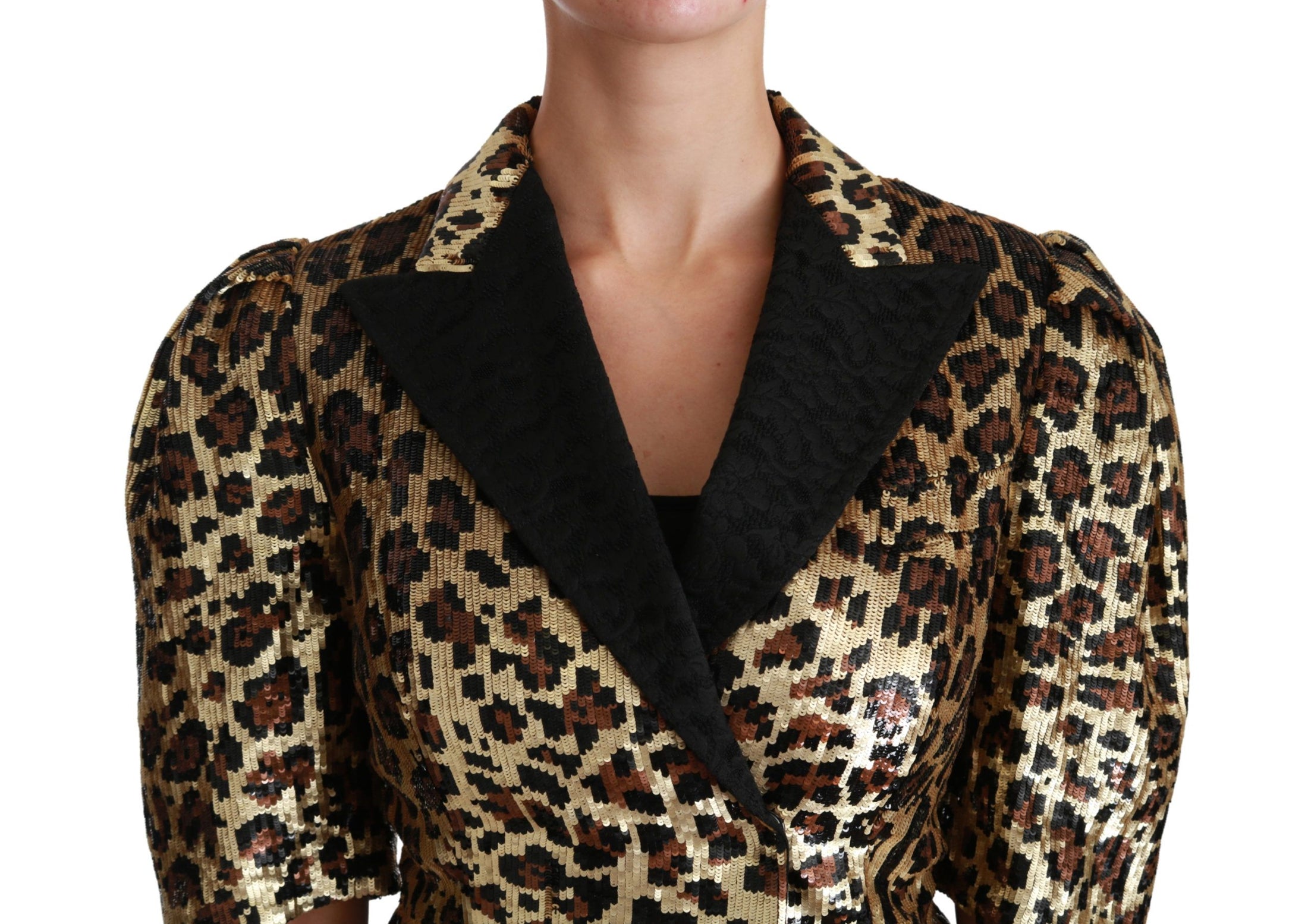 Dolce &amp; Gabbana Altın Leopar Desenli Kısa Kollu Blazer