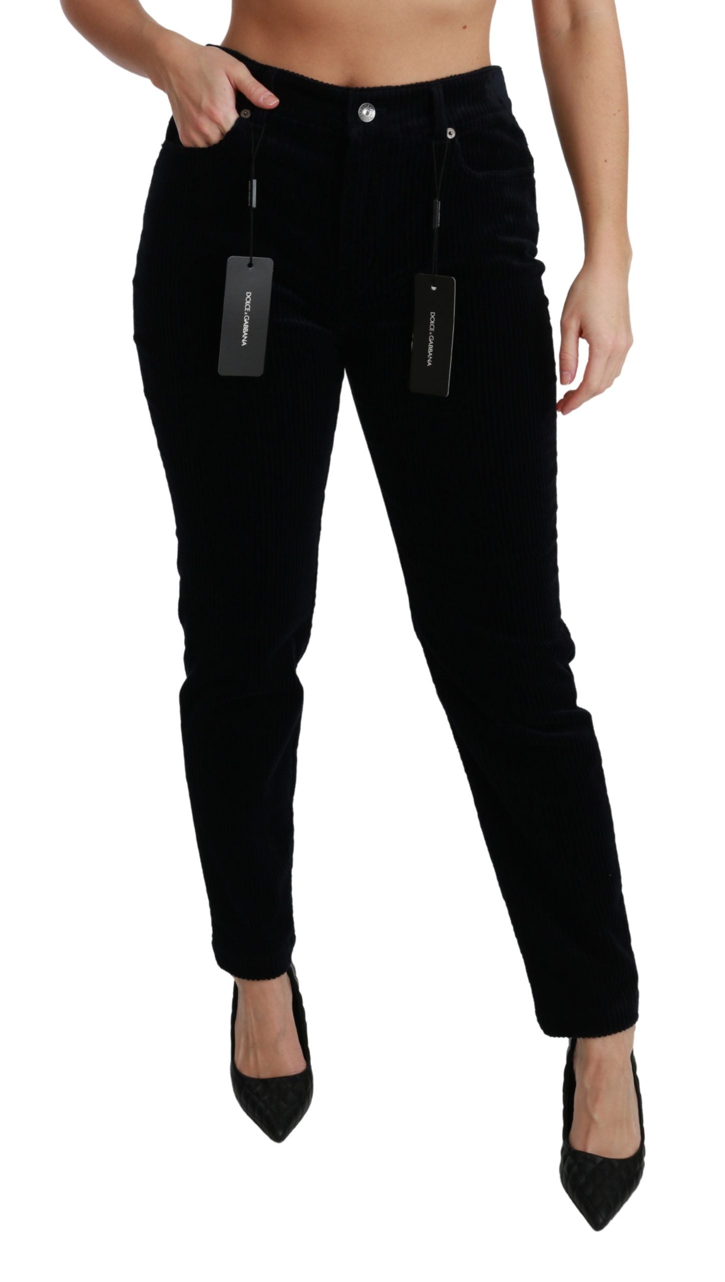 Dolce &amp; Gabbana Chic orta bel skinny fitilli kadife jean pantolon