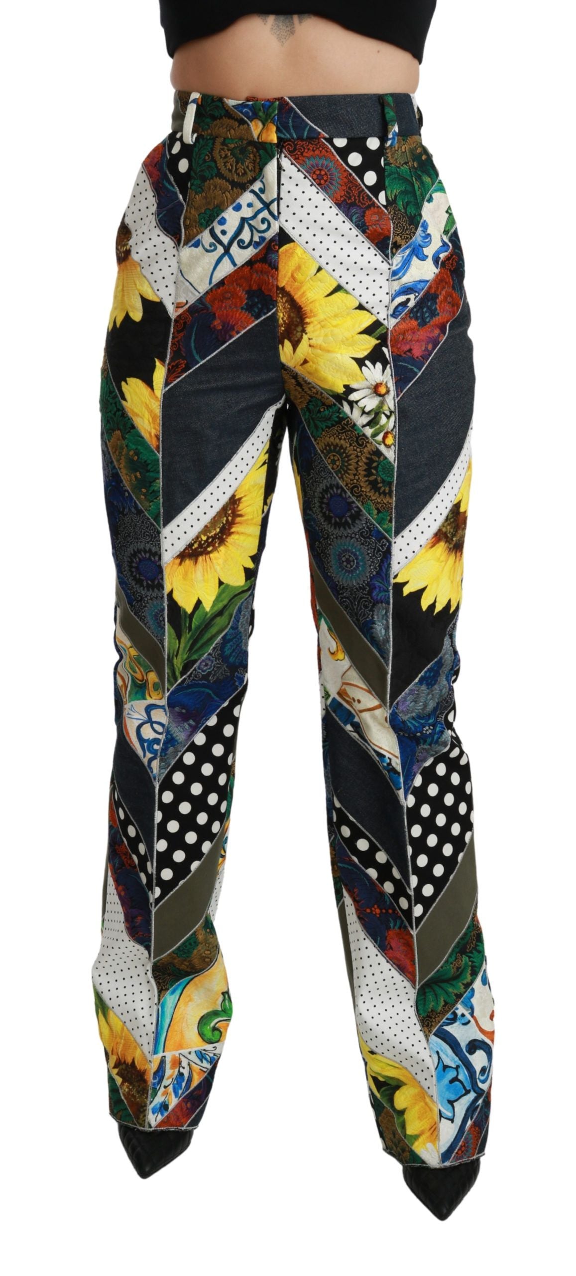 Dolce & Gabbana Elegante High Waist Multicolor Straight Pants