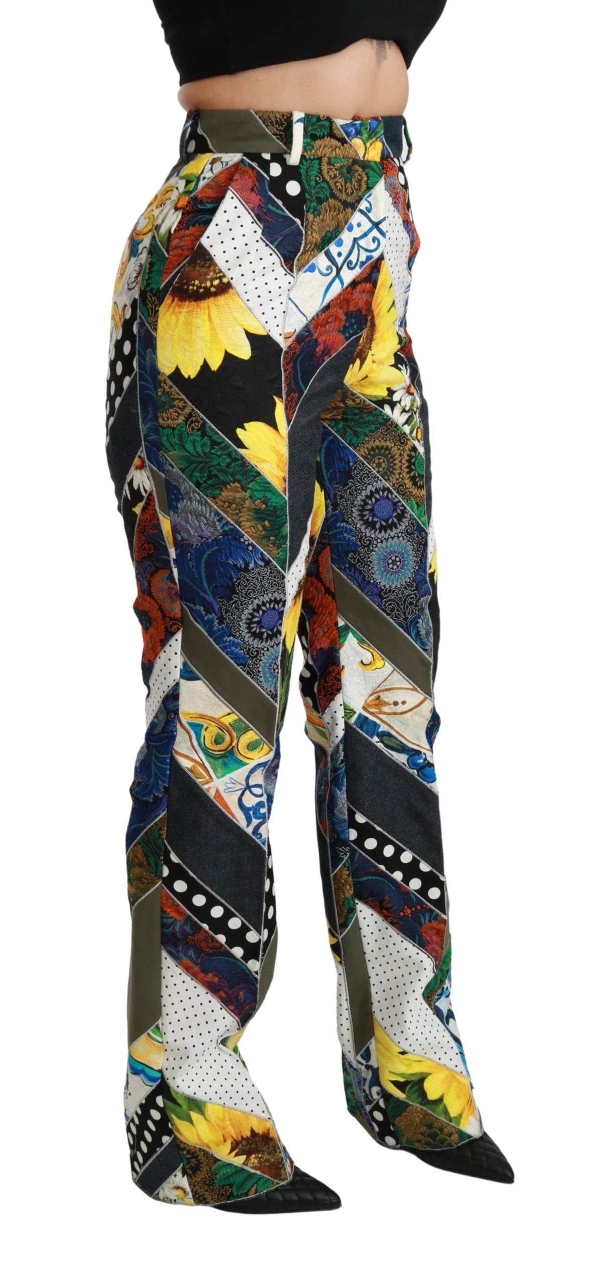 Dolce & Gabbana Elegante High Waist Multicolor Straight Pants