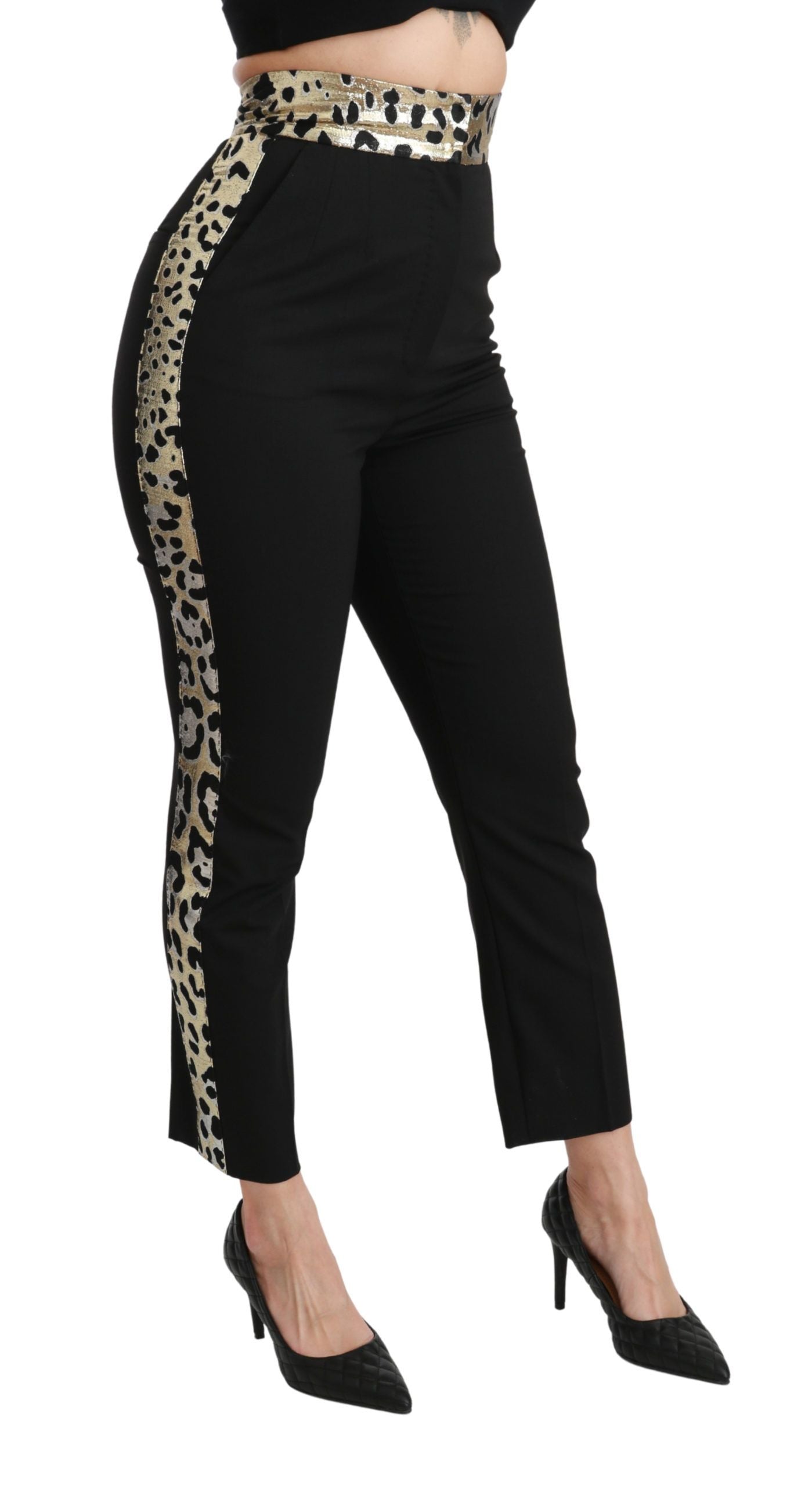 Dolce & Gabbana Gold Leopard Jacquard Hose mit hoher Taille