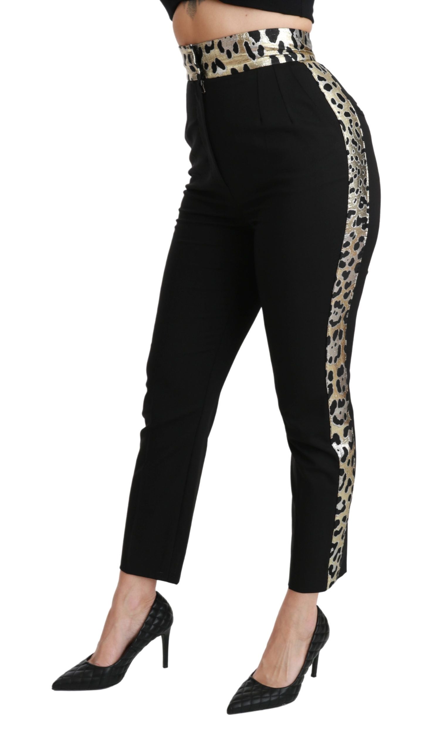 Dolce & Gabbana Gold Leopard Jacquard Hose mit hoher Taille