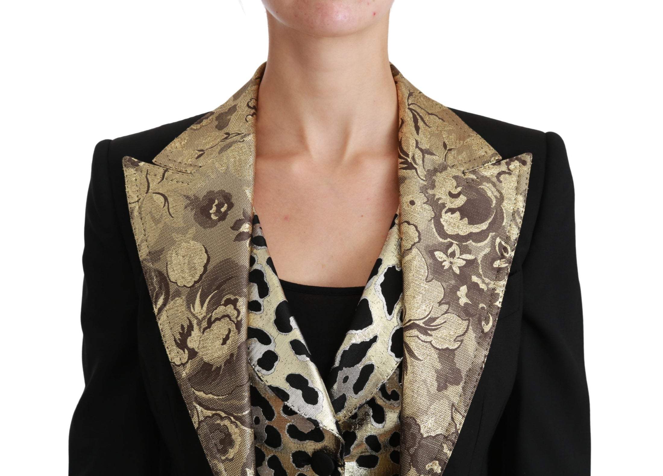 Dolce & Gabbana Opulentes Ensemble aus geblümter Jacke und Weste in Schwarzgold