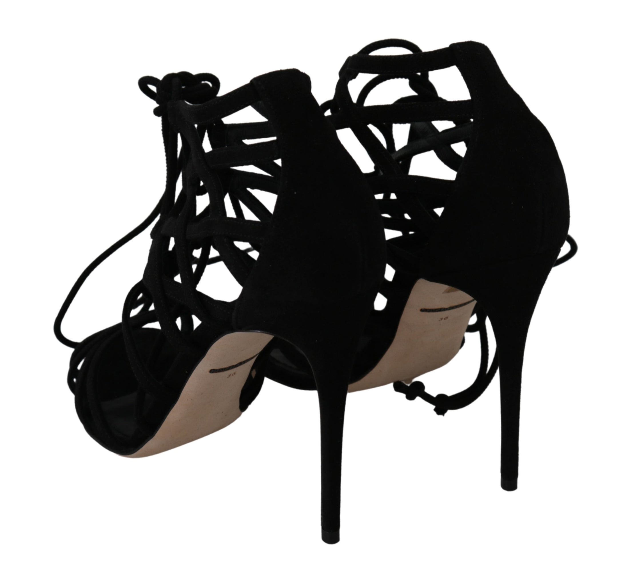 Dolce &amp; Gabbana Elegant black stiletto sandals with suede ankle strap