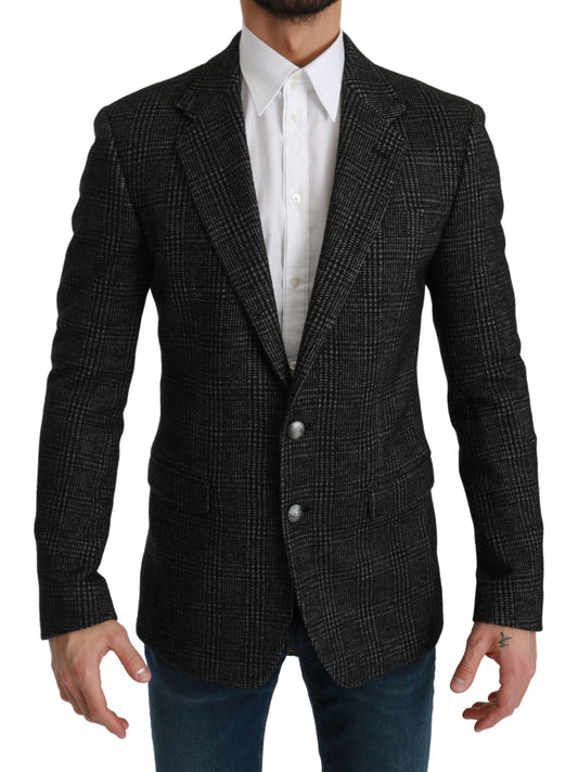 Dolce & Gabbana Eleganter grauer karierter Blazer in schmaler Passform