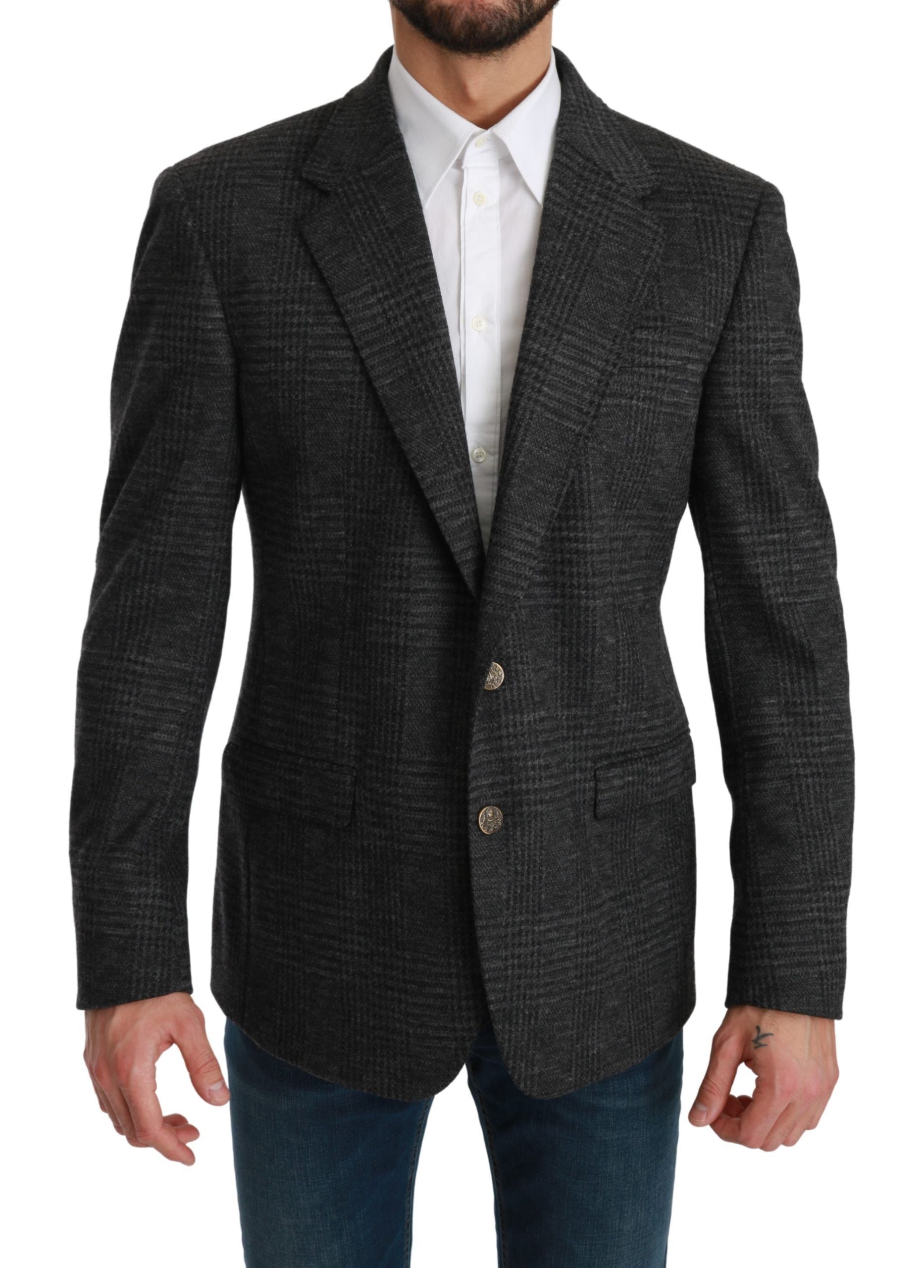 Dolce & Gabbana Eleganter grau karierter Blazer aus Schurwolle