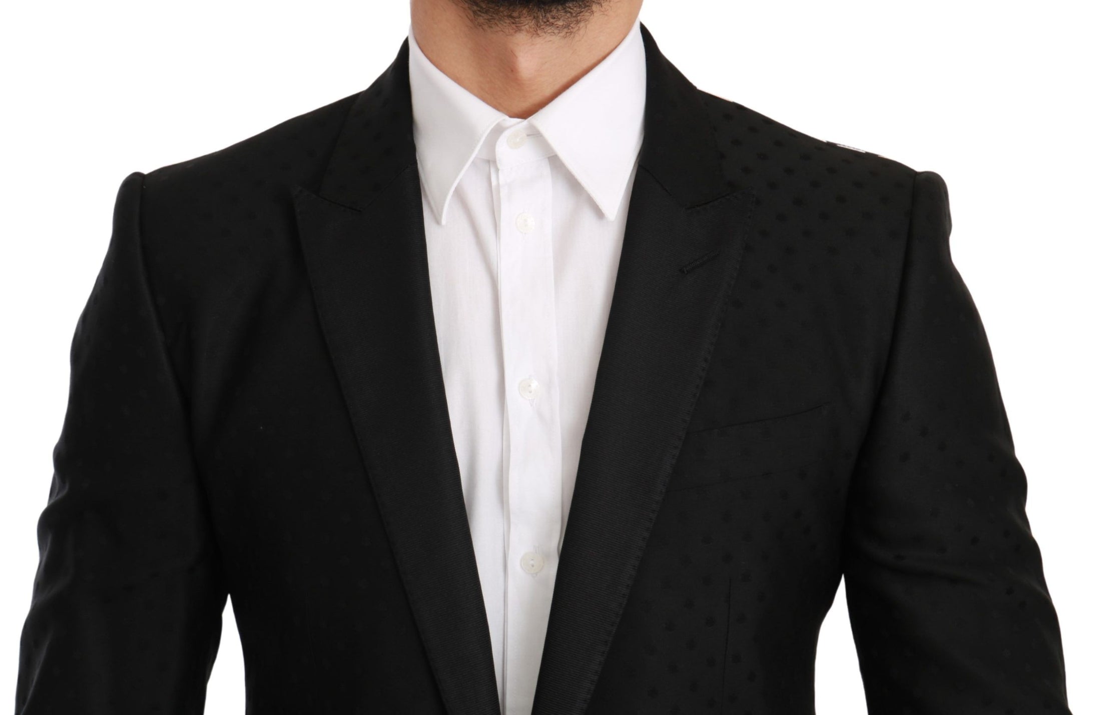 Dolce & Gabbana Eleganter schwarzer gepunkteter Blazer aus einer Wollmischung