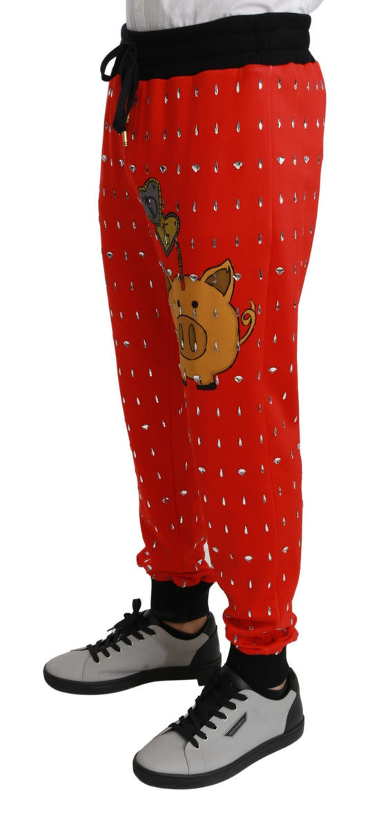 Dolce & Gabbana Schicke rote Sweatpants mit Sparschwein-Aufdruck