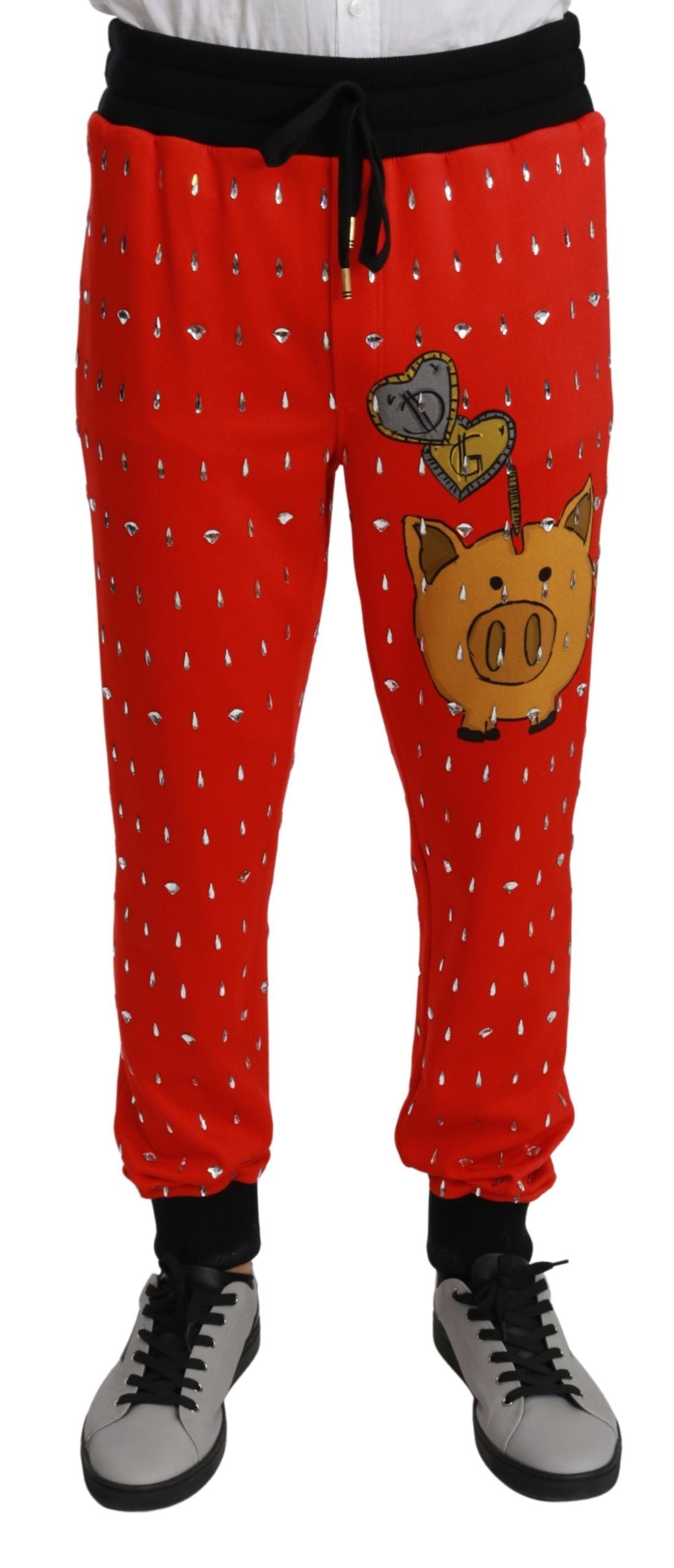 Dolce &amp; Gabbana Chic red sweatpants with a piggy bank print