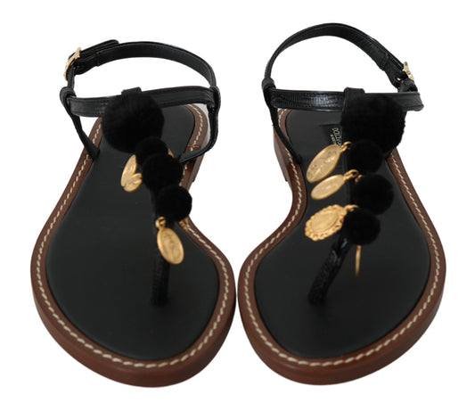 Dolce & Gabbana Pom Pom Flip Flop Knöchelriemen Flats