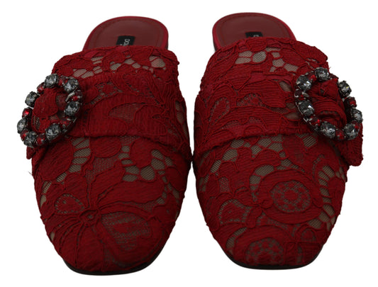 Dolce & Gabbana Strahlend rote Slide Flats mit Kristallverzierungen