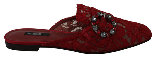 Dolce & Gabbana Strahlend rote Slide Flats mit Kristallverzierungen