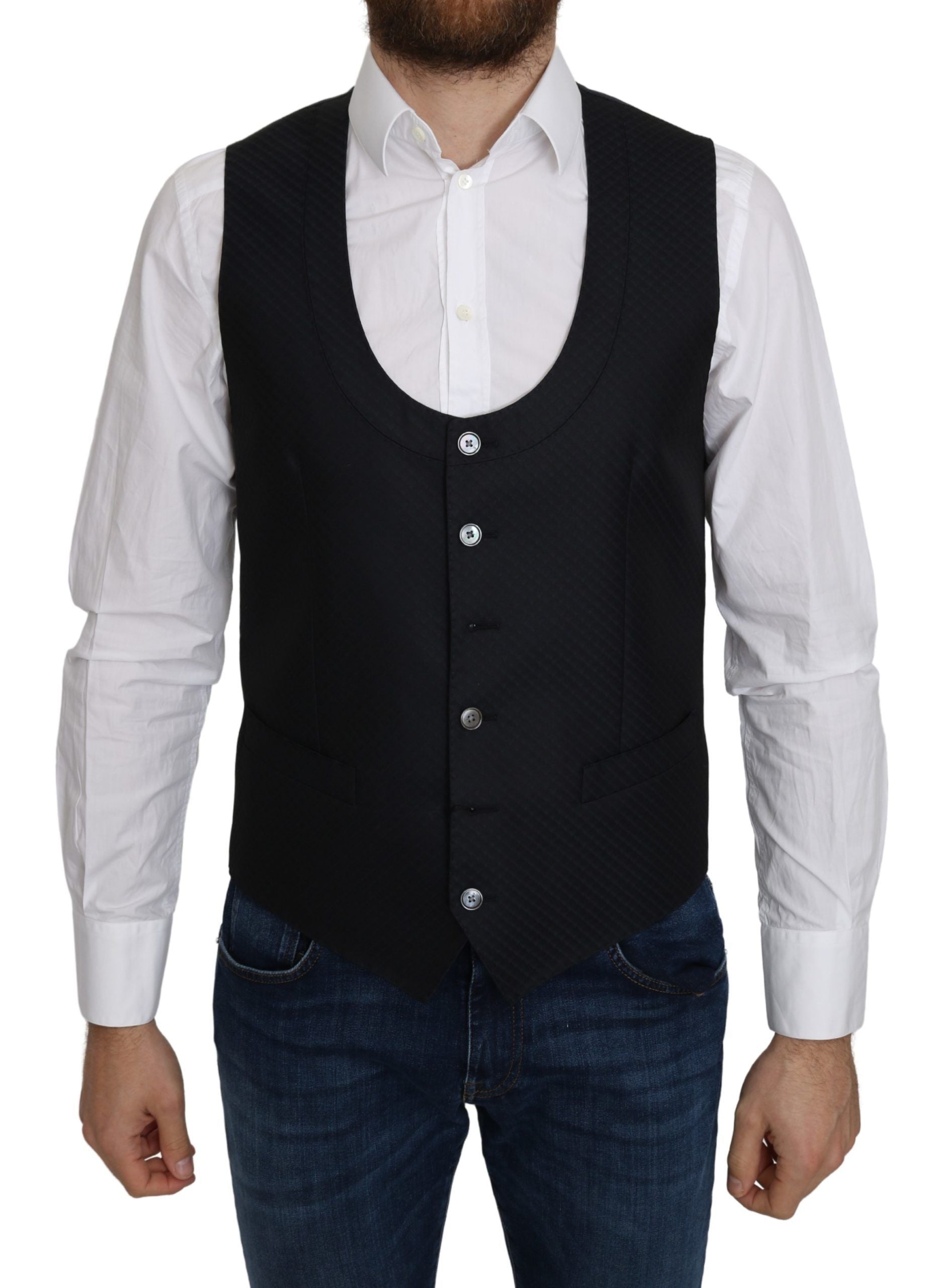 Dolce &amp; Gabbana Elegant blue silk blend waistcoat for formal occasions