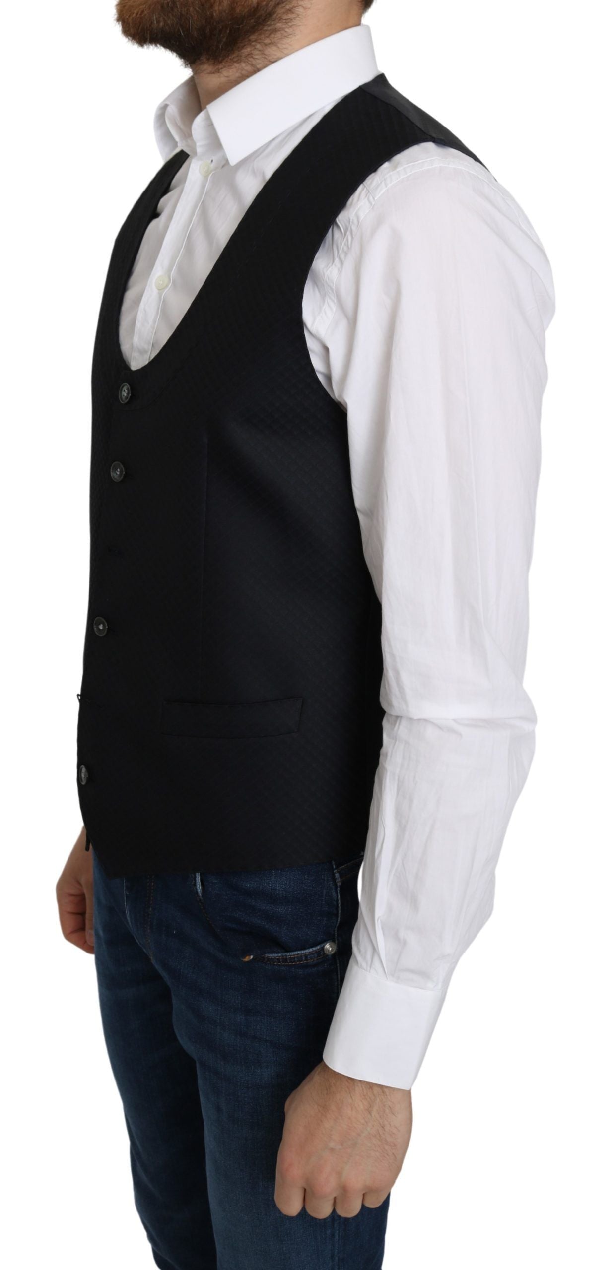 Dolce &amp; Gabbana Elegant blue silk blend waistcoat for formal occasions