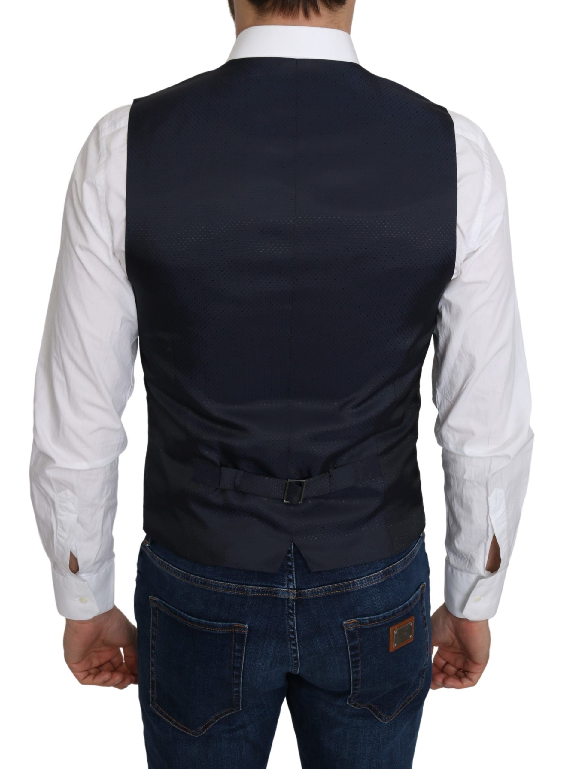 Dolce &amp; Gabbana Elegant blue silk blend waistcoat for formal occasions