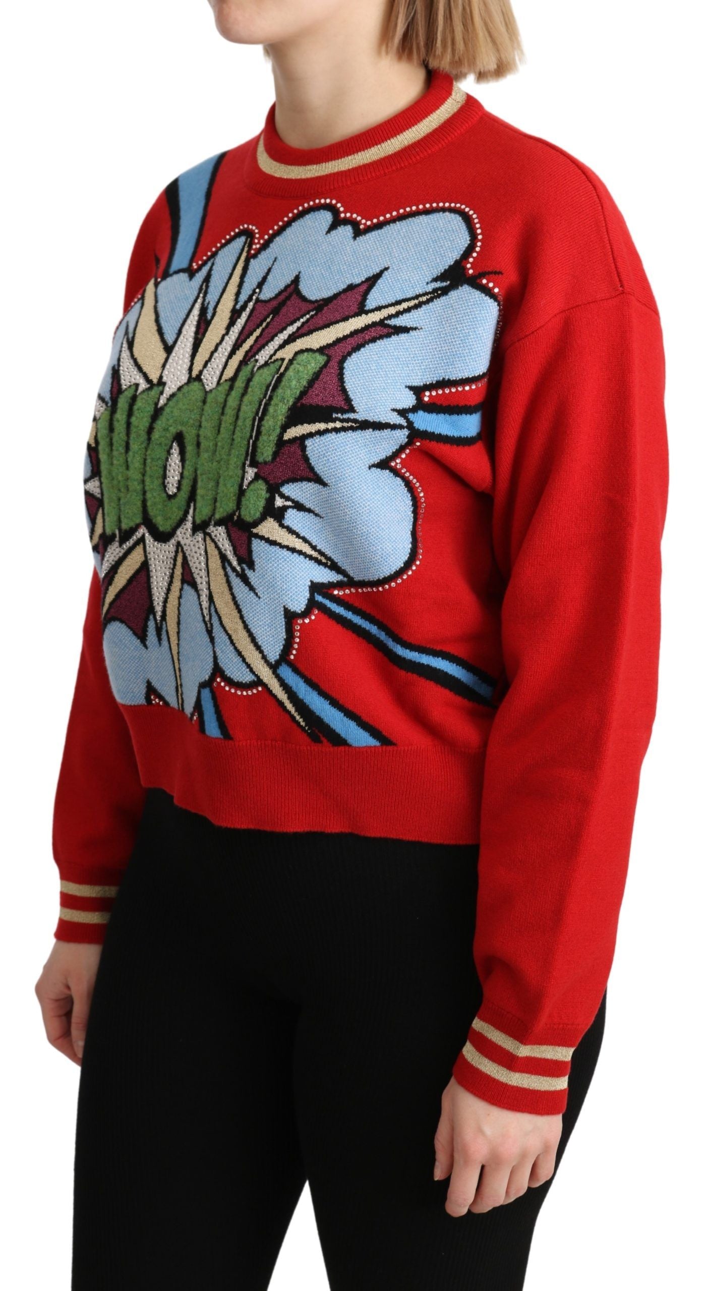 Dolce & Gabbana Strahlend roter Kaschmirpullover mit Cartoon-Motiven