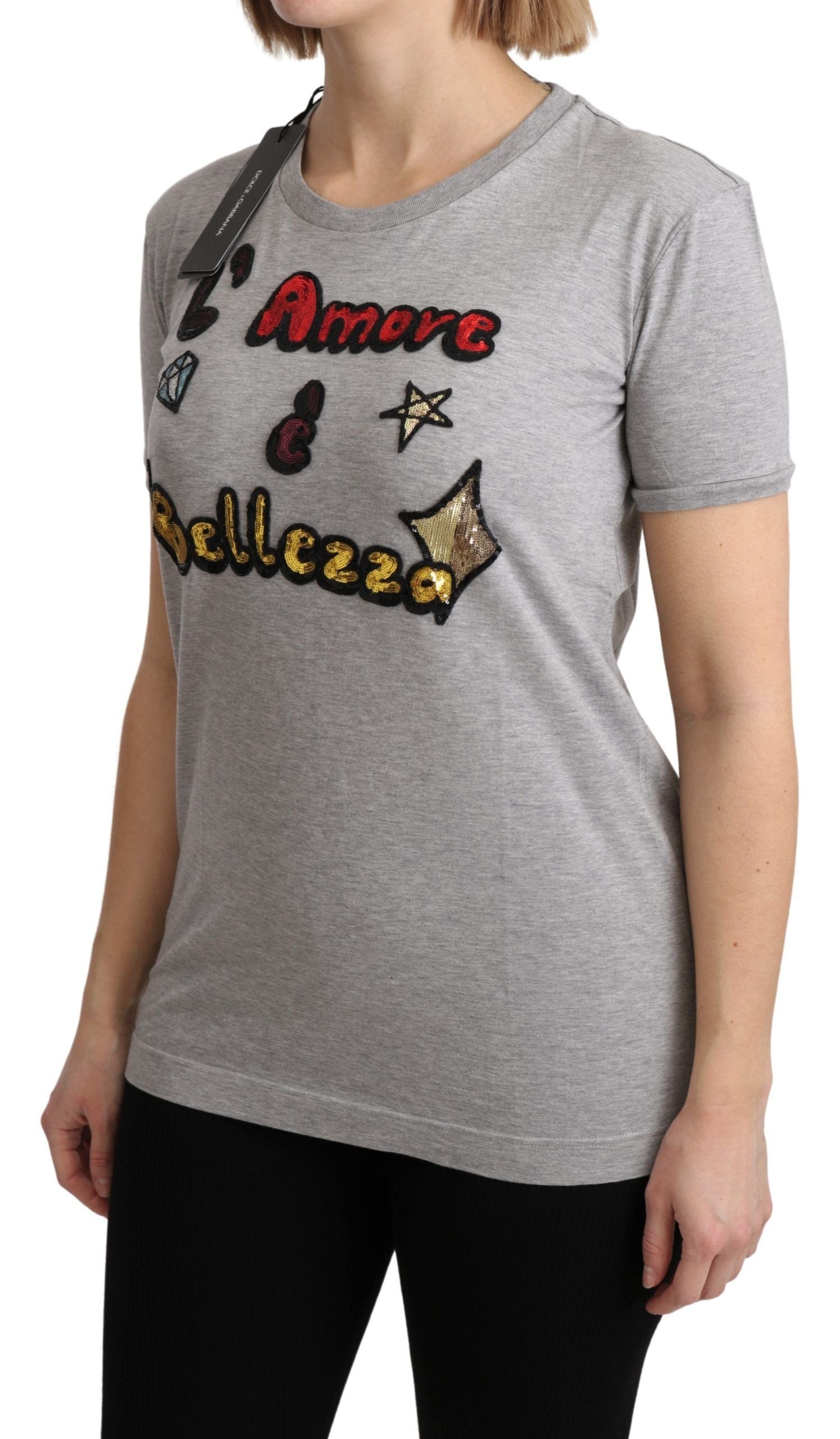 Dolce & Gabbana Baumwoll-T-Shirt mit Paillettenmotiv