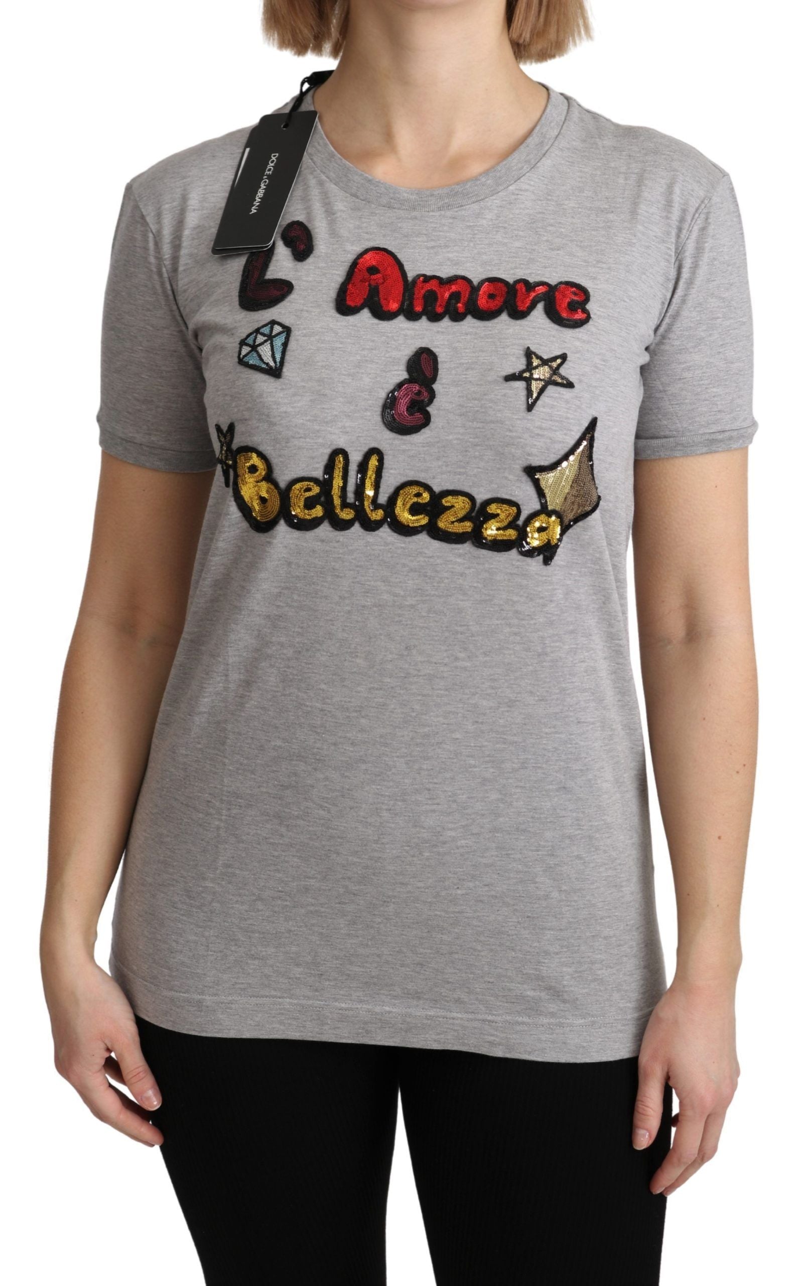 Dolce & Gabbana Baumwoll-T-Shirt mit Paillettenmotiv