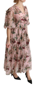 Load image into Gallery viewer, Dolce & Gabbana Elegant Pink Bengal Cat Print A-Line Maxi Dress
