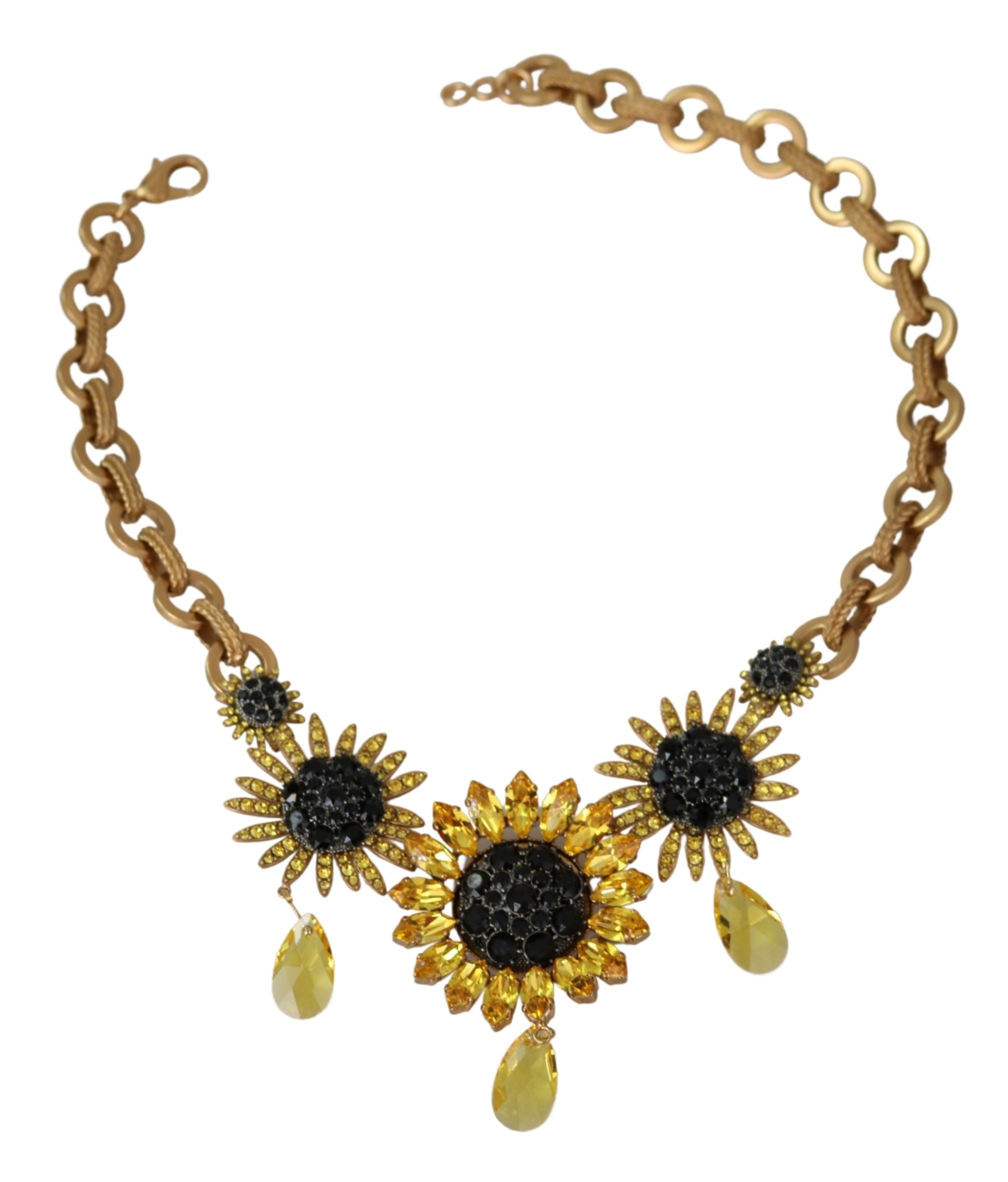 Dolce &amp; Gabbana Elegant Gold Floral Crystal Statement Necklace