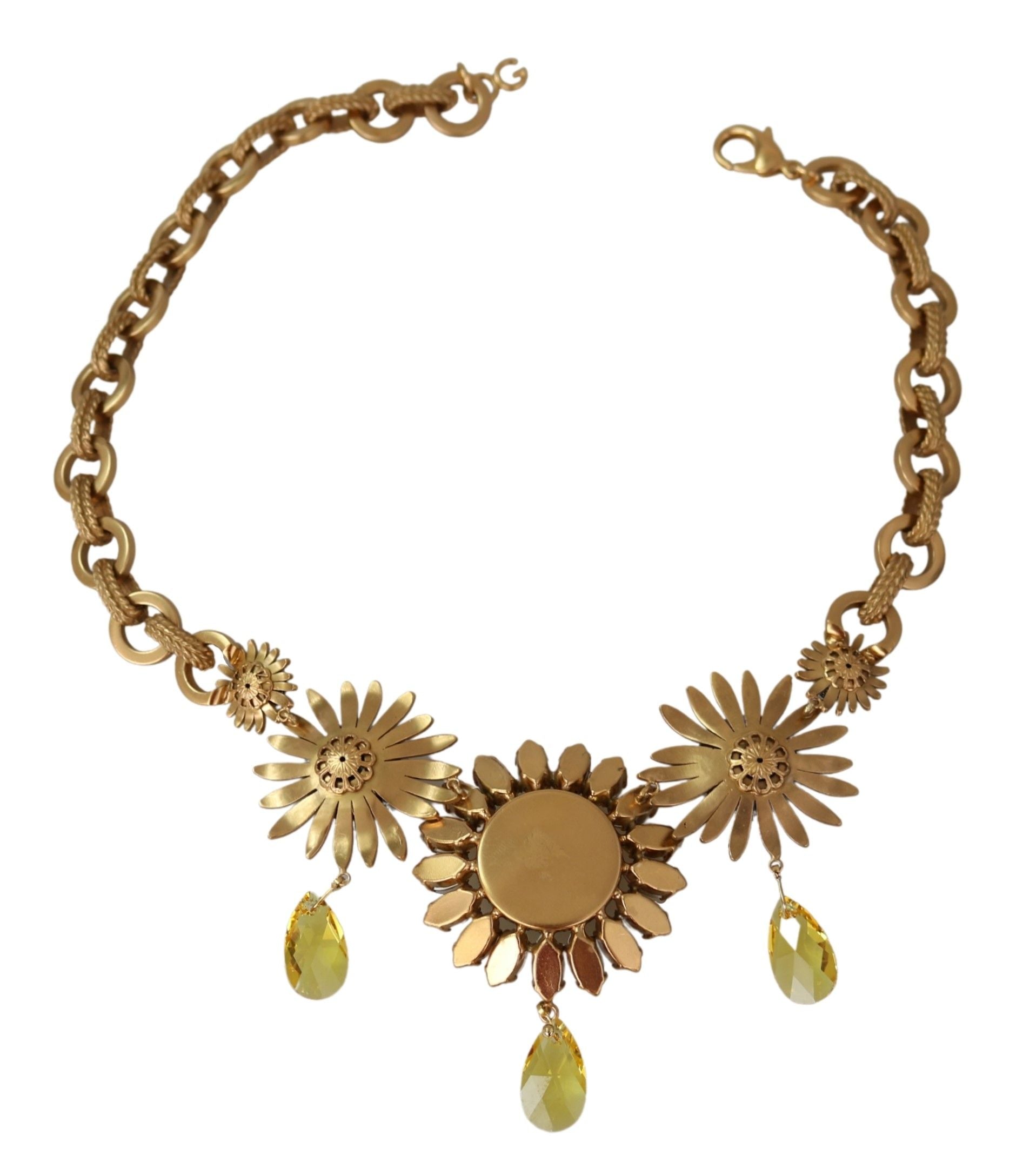 Dolce &amp; Gabbana Elegant Gold Floral Crystal Statement Necklace