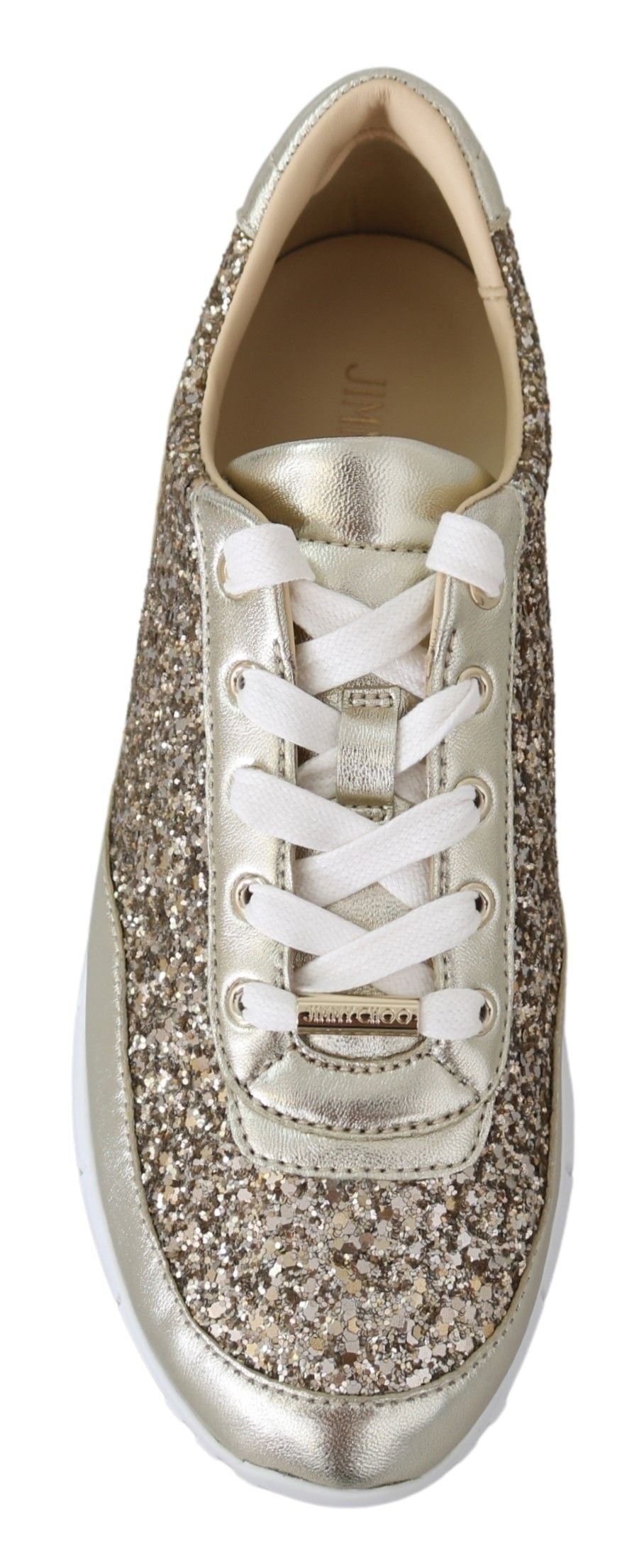 Jimmy Choo Antikgold-Glitzer-Ledersneakers