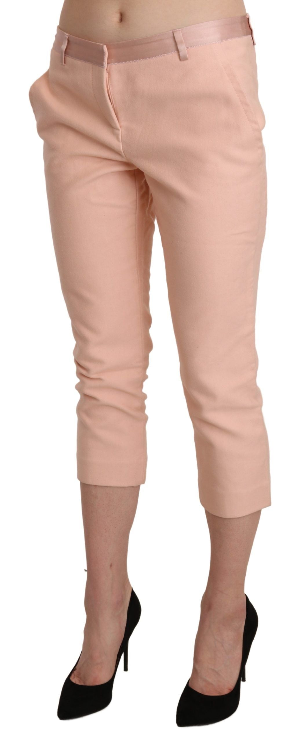 Ermanno Scervino Chic pembe skinny kapri pantolon