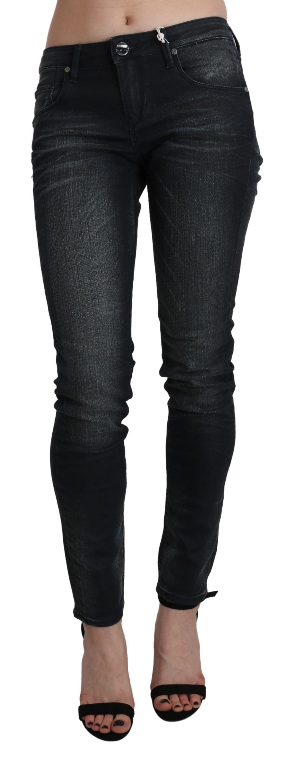 Acht Elegante Skinny-Jeans mit niedriger Taille in Schwarz