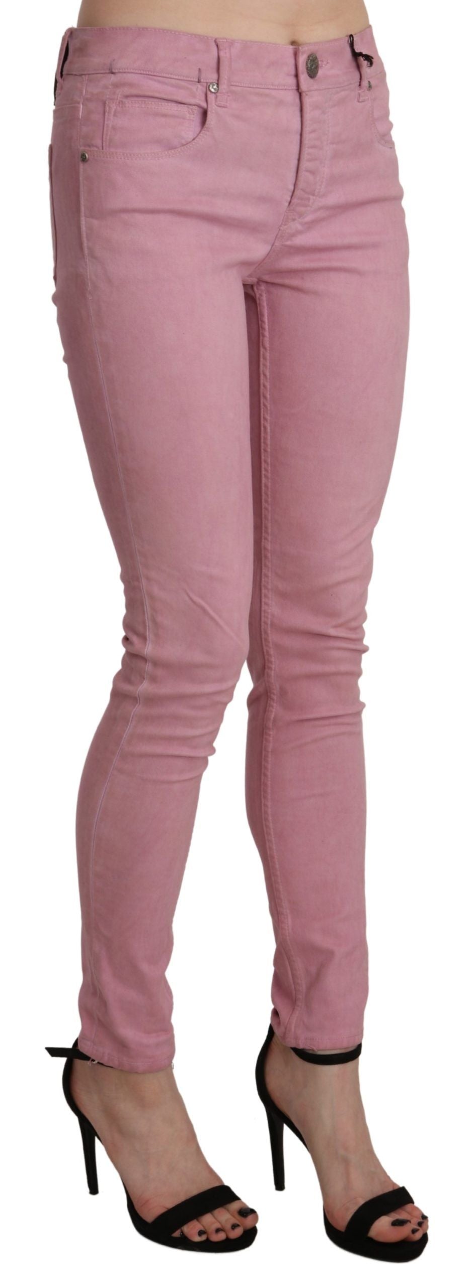 Acht Schicke rosa Skinny Jeans mit mittlerer Taille