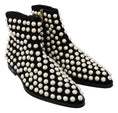 Load image into Gallery viewer, Dolce & Gabbana Schicke schwarze Wildlederstiefeletten mit Perlen
