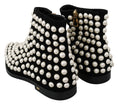 Load image into Gallery viewer, Dolce & Gabbana Schicke schwarze Wildlederstiefeletten mit Perlen
