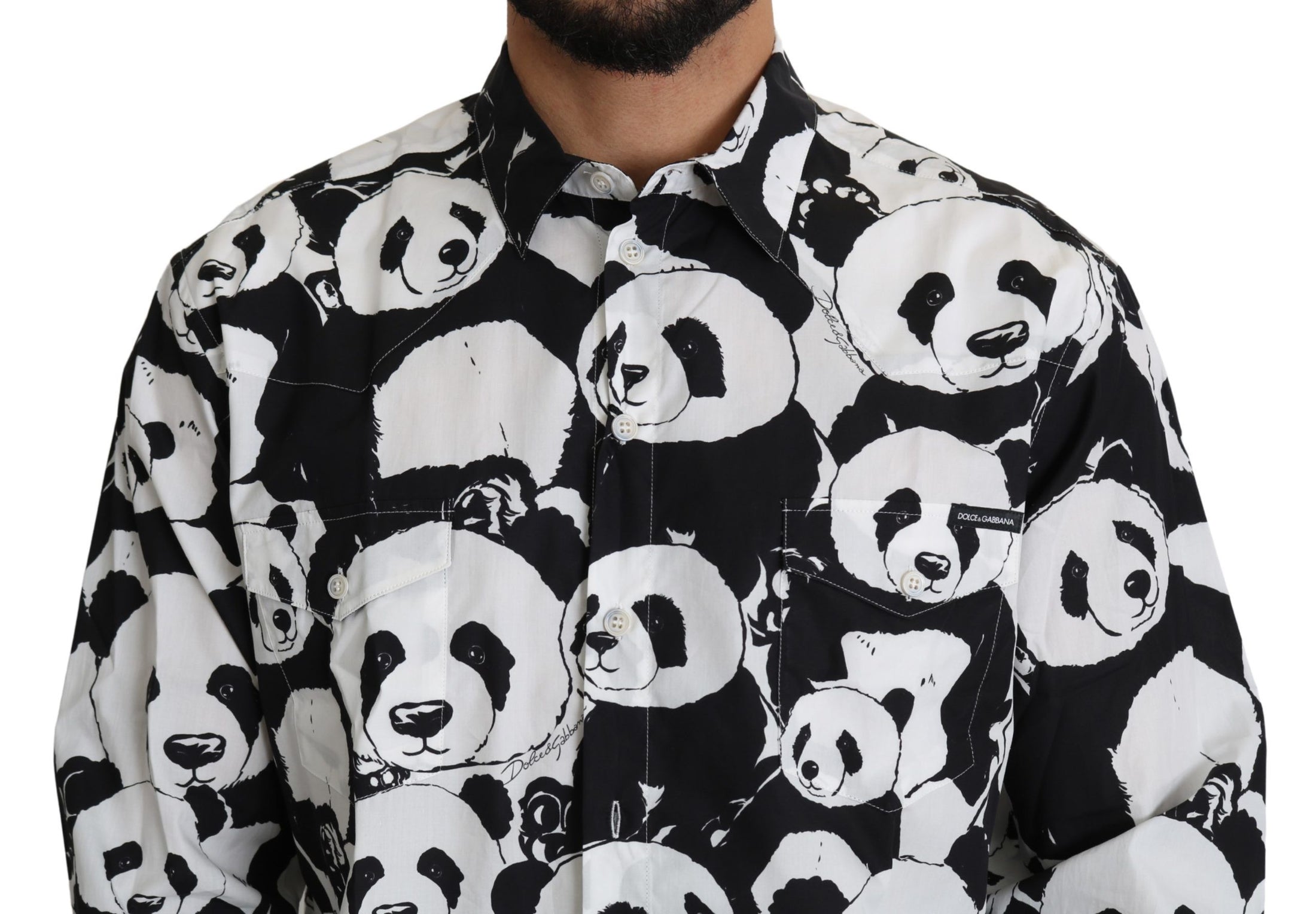 Dolce &amp; Gabbana Pure Cotton Panda Print Shirt - Black White