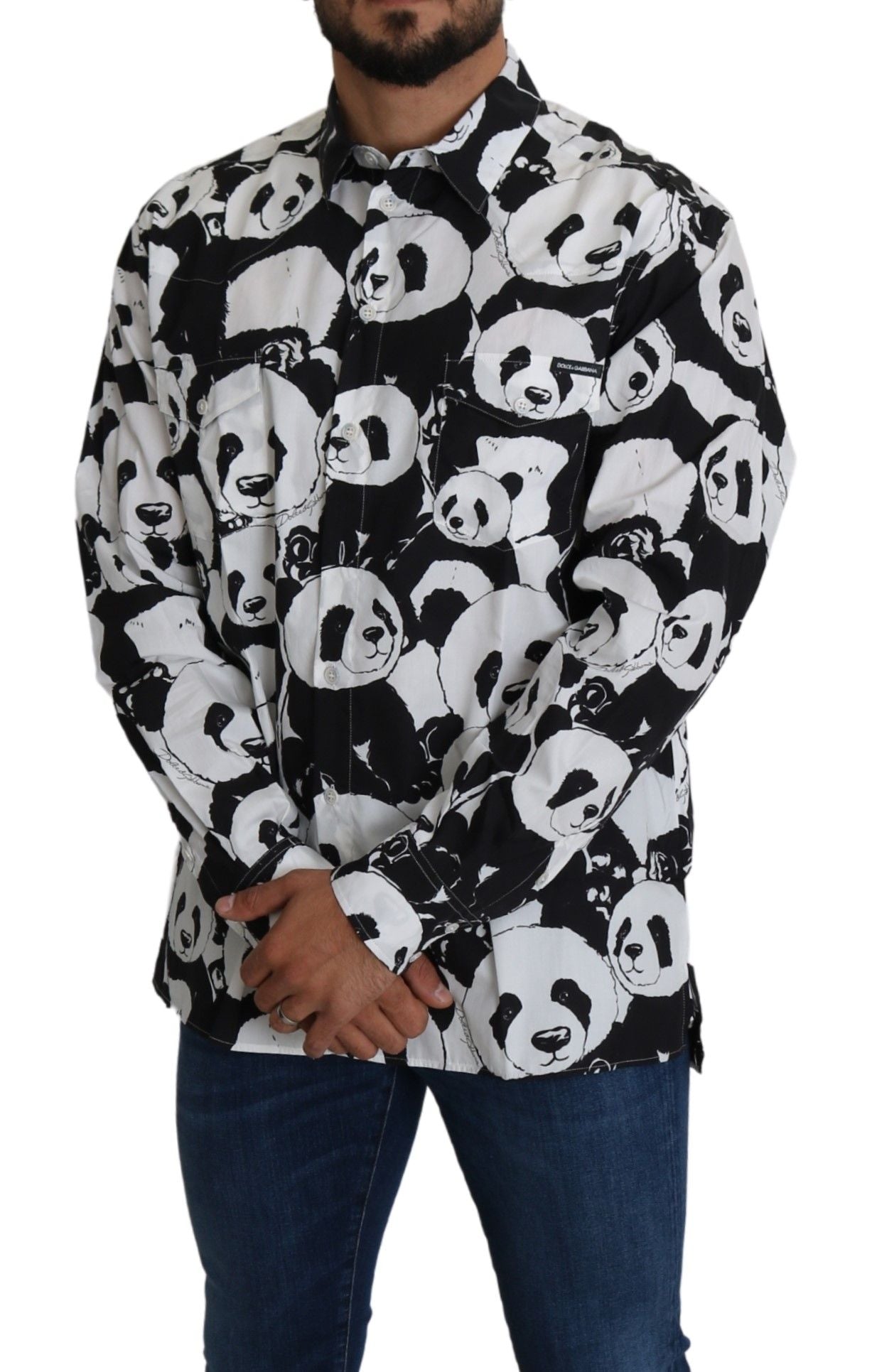 Dolce &amp; Gabbana Pure Cotton Panda Print Shirt - Black White