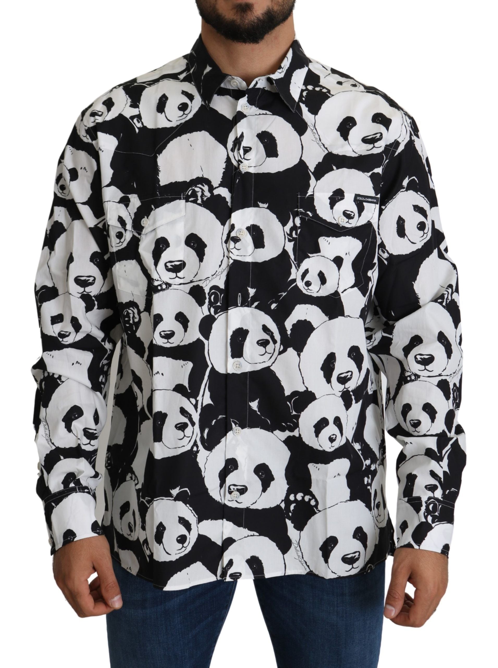 Dolce &amp; Gabbana Pure Cotton Panda Print Shirt - Black White