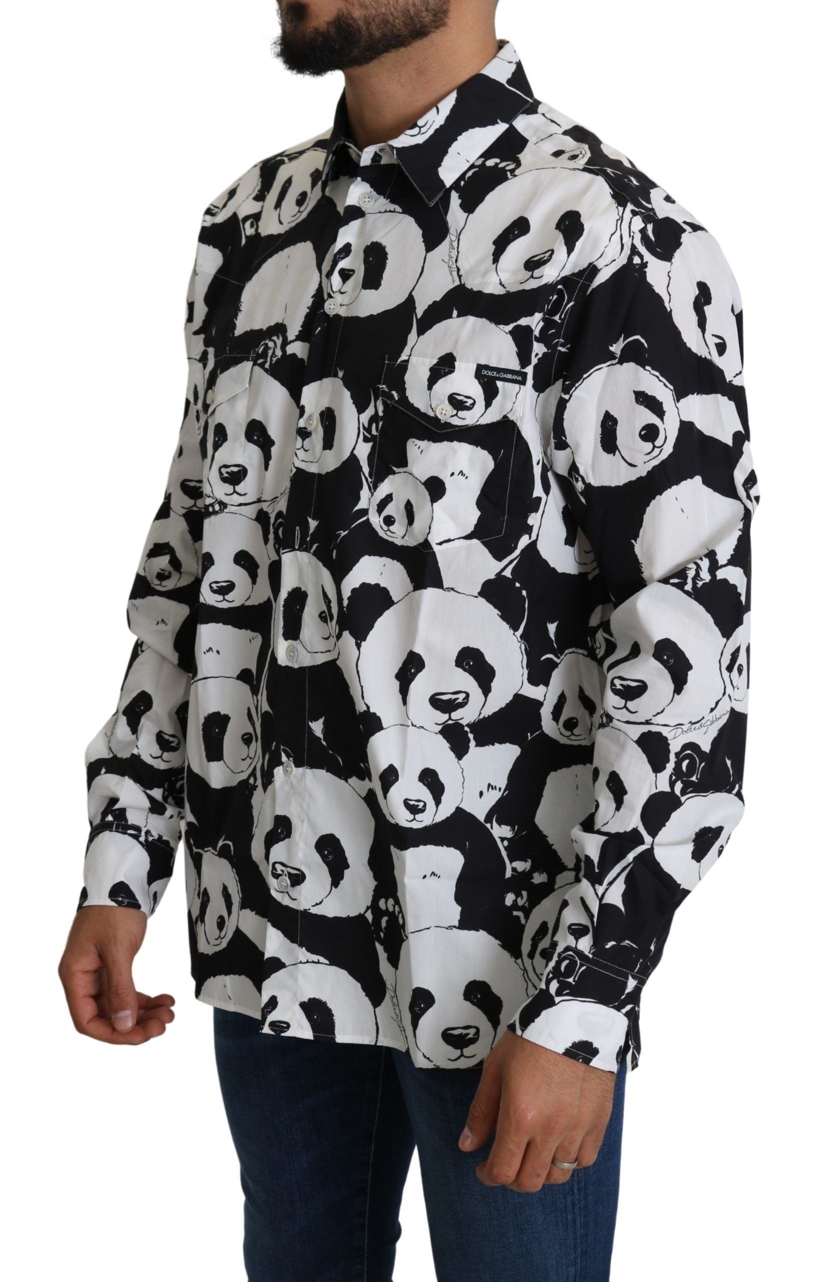 Dolce &amp; Gabbana Pure Cotton Panda Print Shirt - Black White