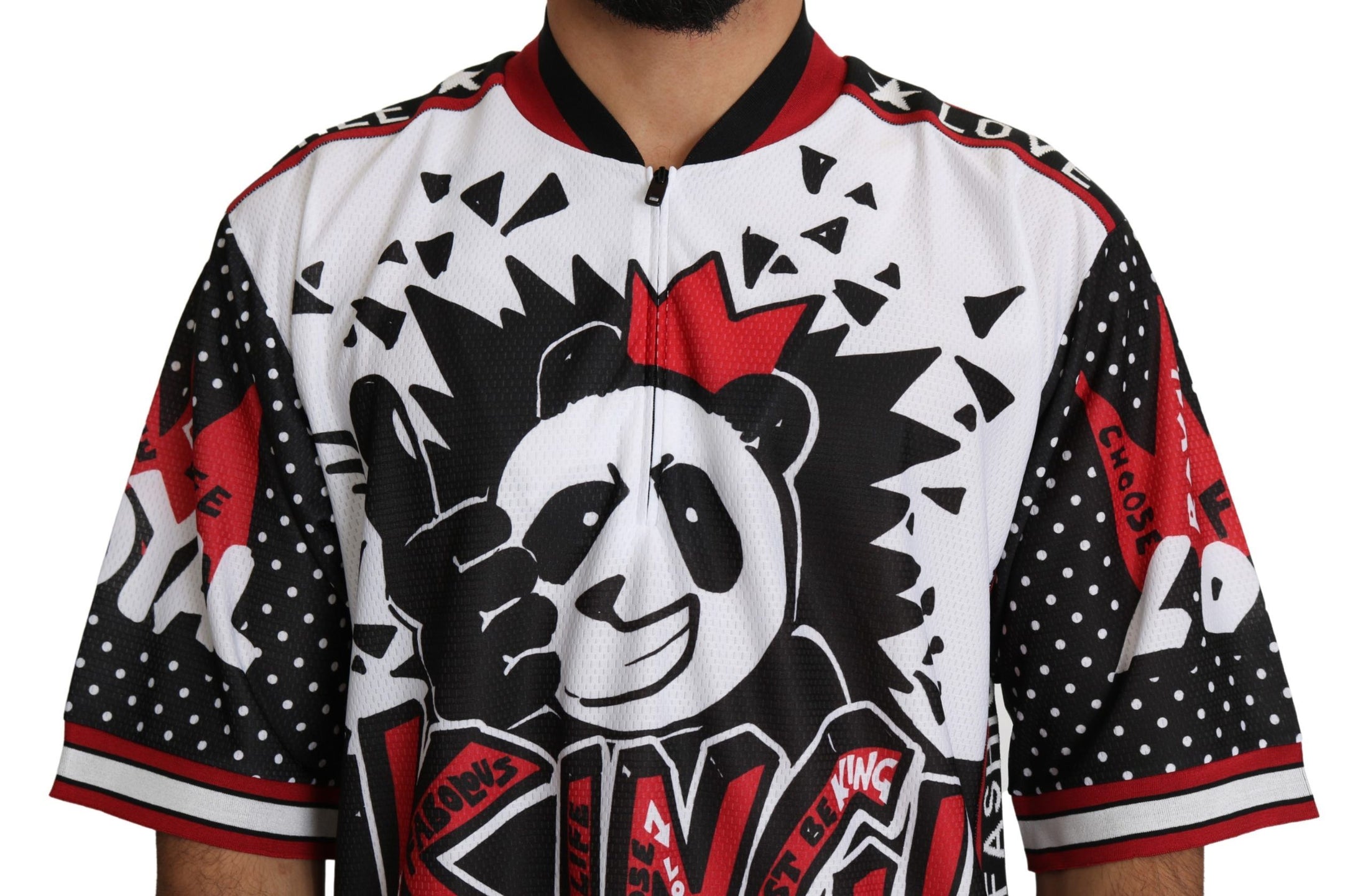 Dolce & Gabbana Schickes weißes King Panda Print Zipper Kragen Tee