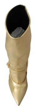 Load image into Gallery viewer, Dolce & Gabbana Elegante Gold-Stiefel Socken mit Strasssteinen
