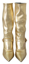 Load image into Gallery viewer, Dolce & Gabbana Elegante Gold-Stiefel Socken mit Strasssteinen
