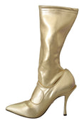 Load image into Gallery viewer, Dolce & Gabbana Elegante Gold-Stiefel Socken mit Strasssteinen
