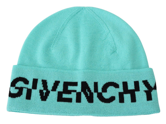 Givenchy Aquamaringrüne Wollmütze mit Signature-Logo