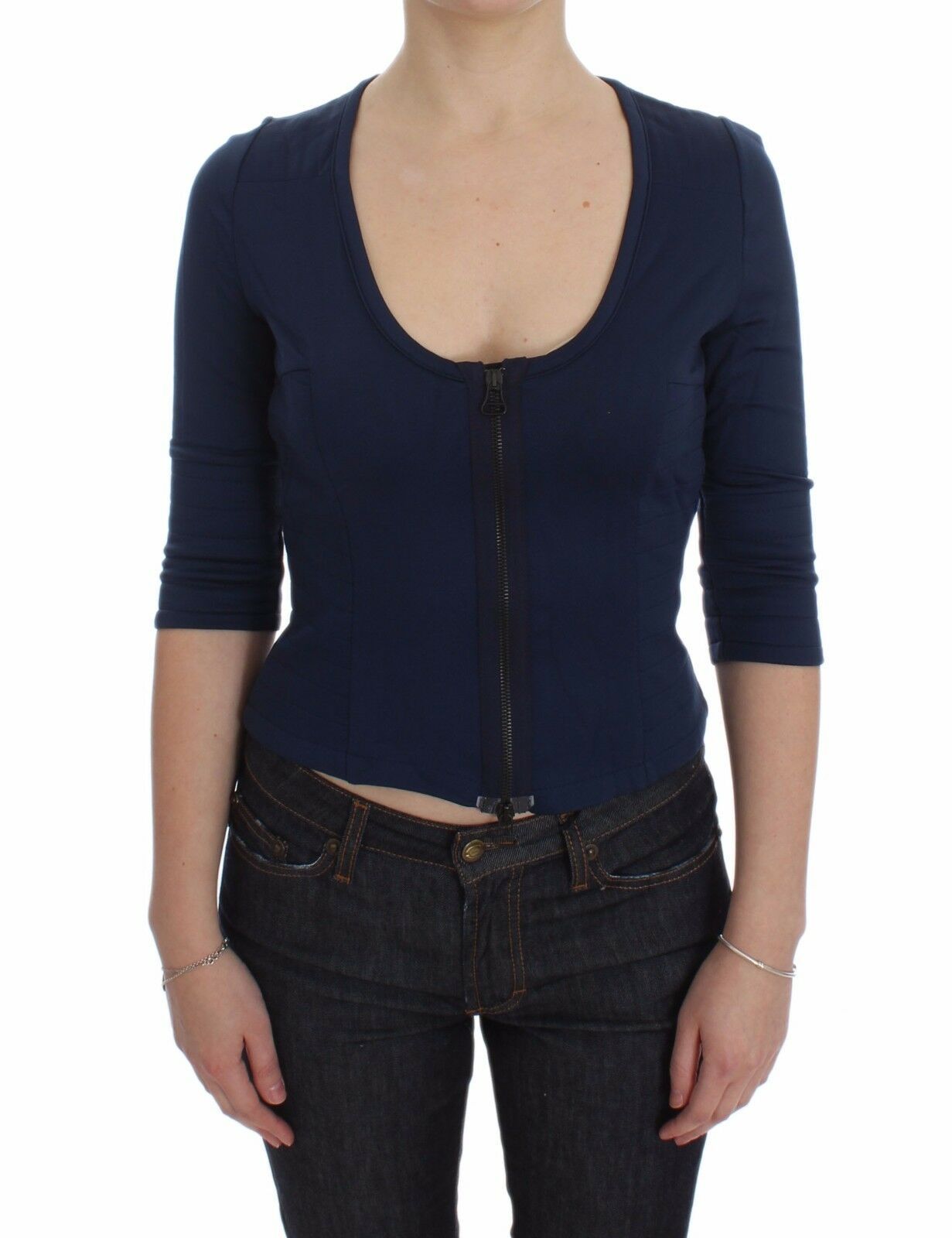 Exte Blue crew neck sweater with zip fastening