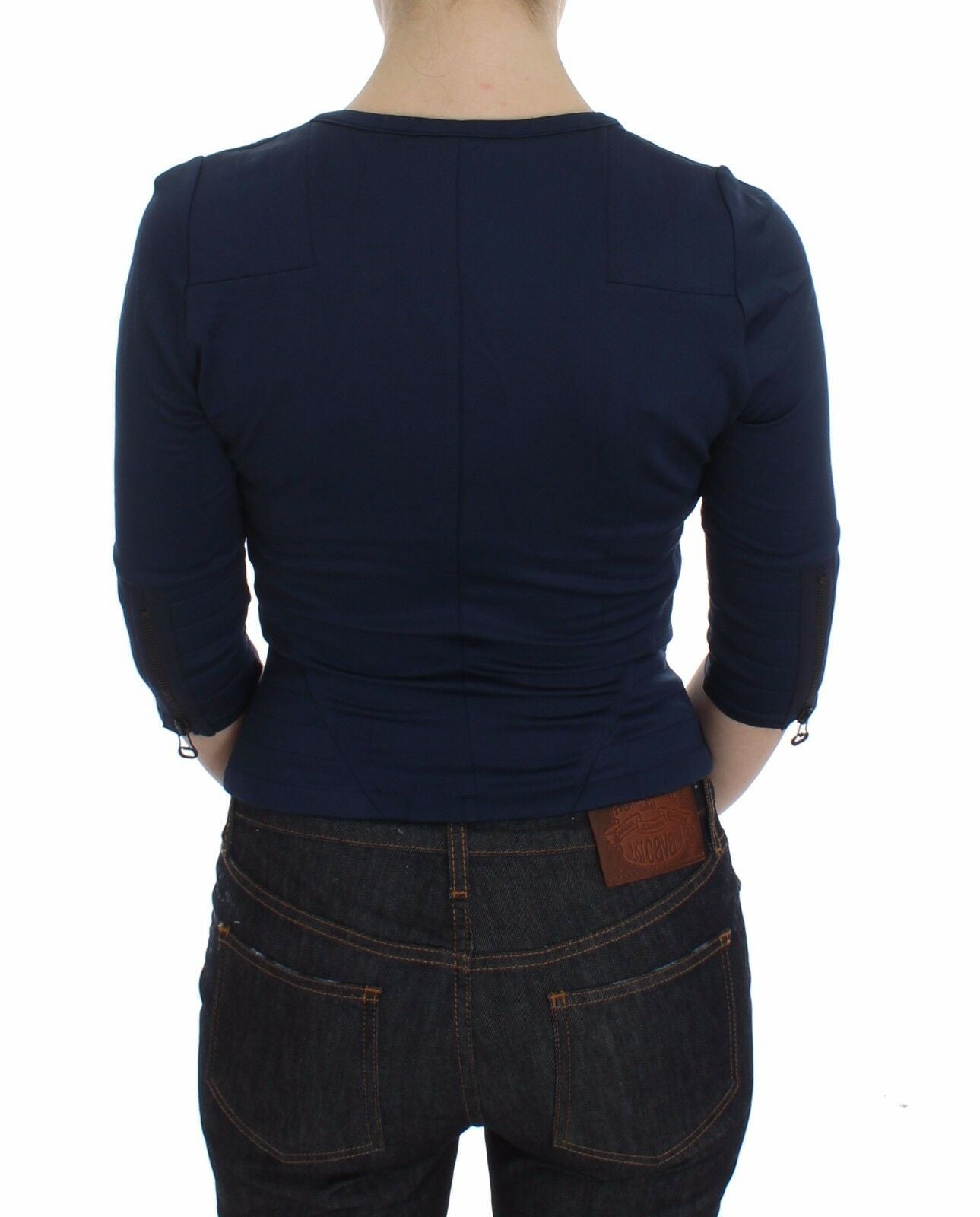 Exte Blue crew neck sweater with zip fastening