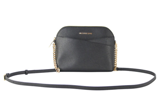 Michael Kors Jet Set Travel Medium Leder X Cross Dome Crossbody Handtasche (Schwarz Solid/Gold)