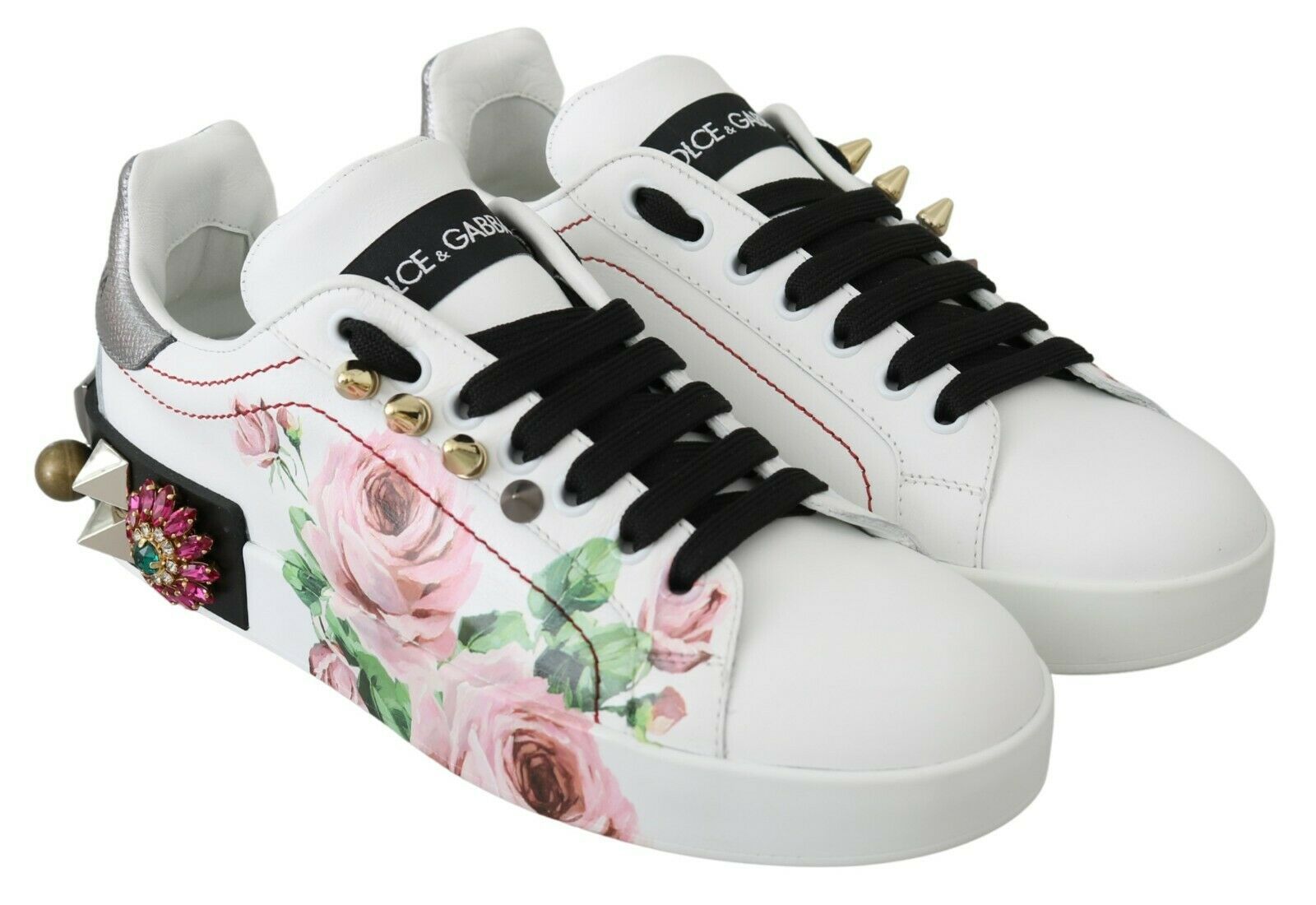 Dolce & Gabbana Florale Leder-Sneakers mit Kristallverzierung