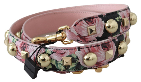 Dolce & Gabbana Florales Lederarmband mit goldenen Nieten in Rosa