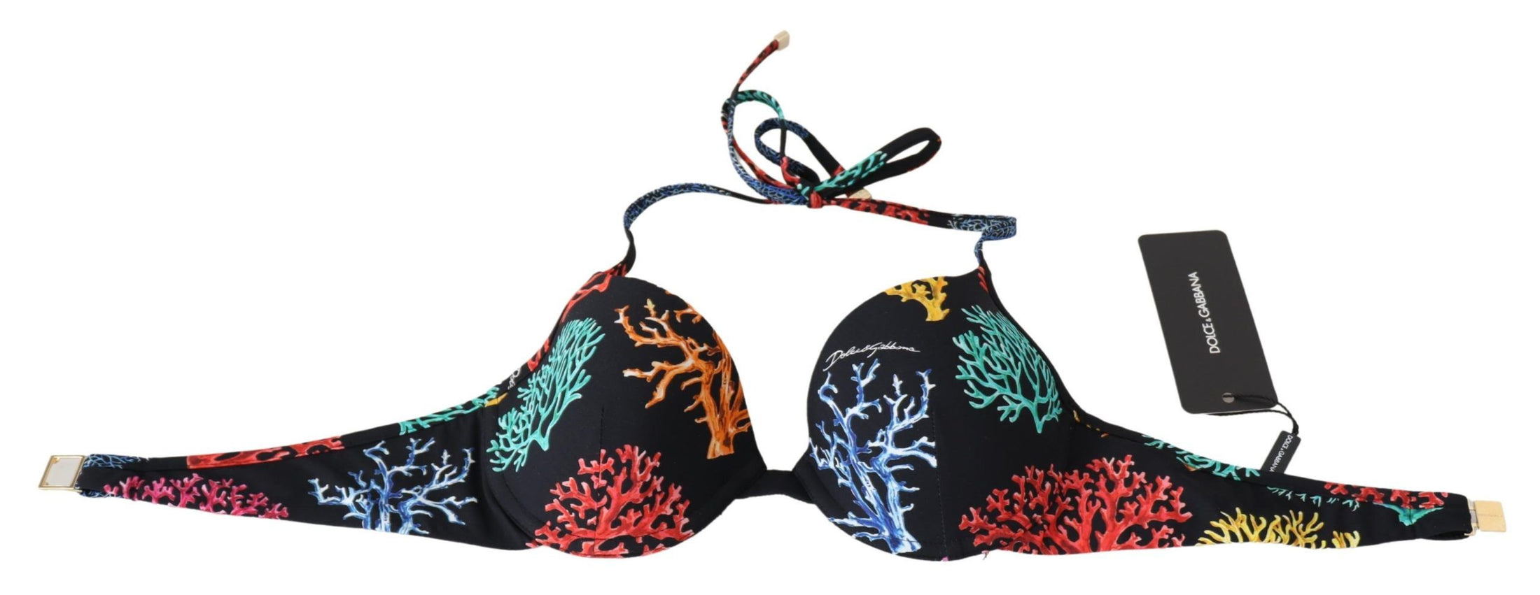 Dolce & Gabbana Schickes schwarzes Bikinioberteil mit Korallendruck