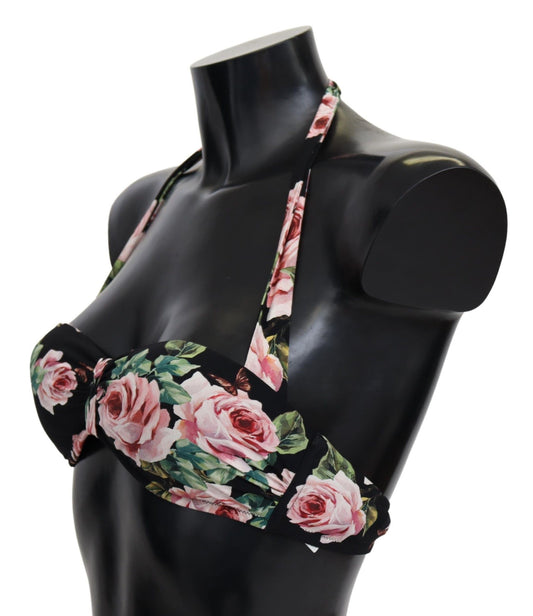 Dolce & Gabbana Elegantes schwarzes Bikini-Oberteil mit Blumenmuster