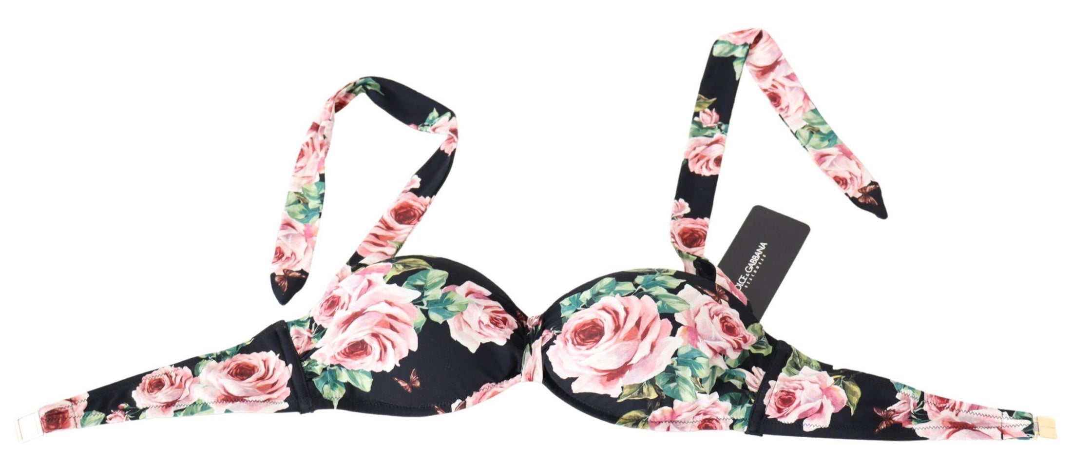 Dolce & Gabbana Elegantes schwarzes Bikini-Oberteil mit Blumenmuster