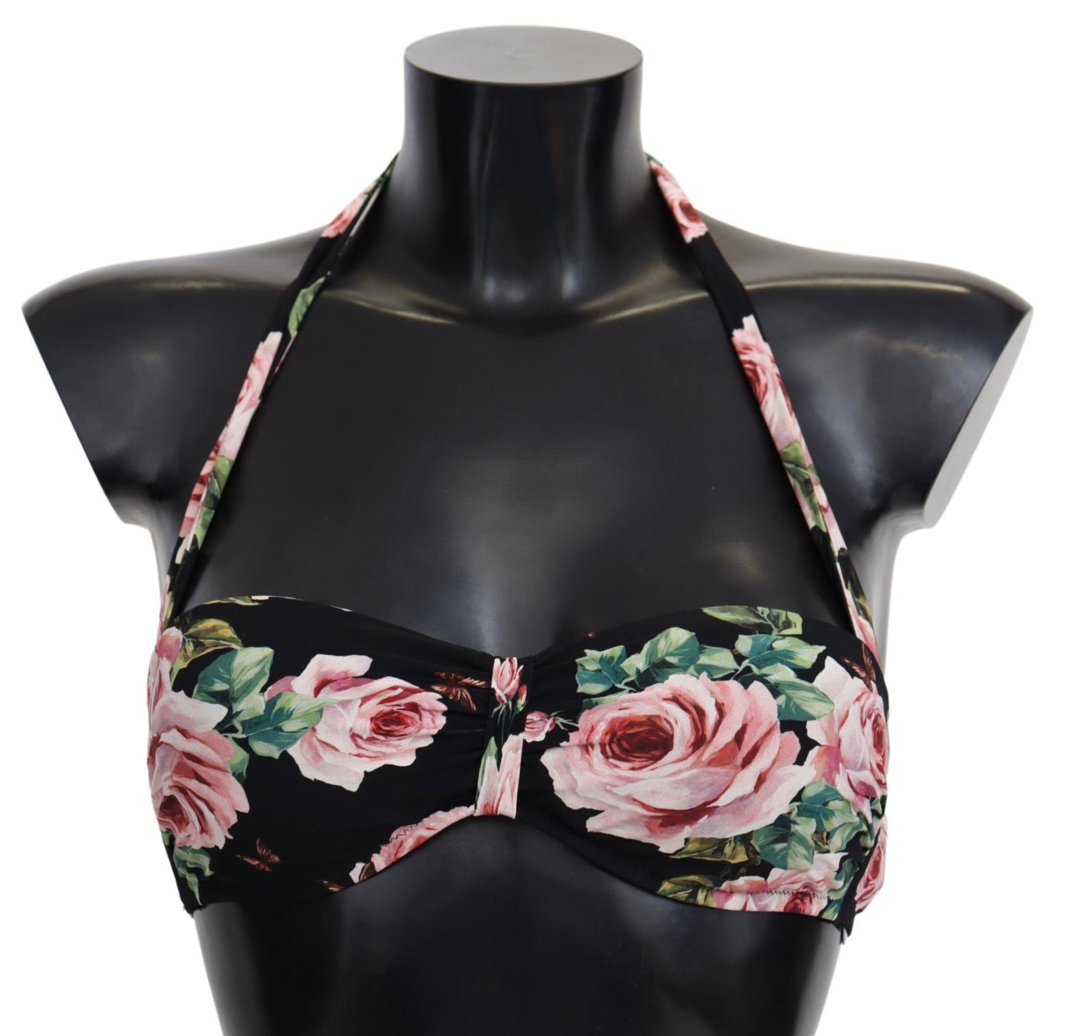 Dolce & Gabbana Elegantes schwarzes Bikini-Oberteil mit Blumenmuster