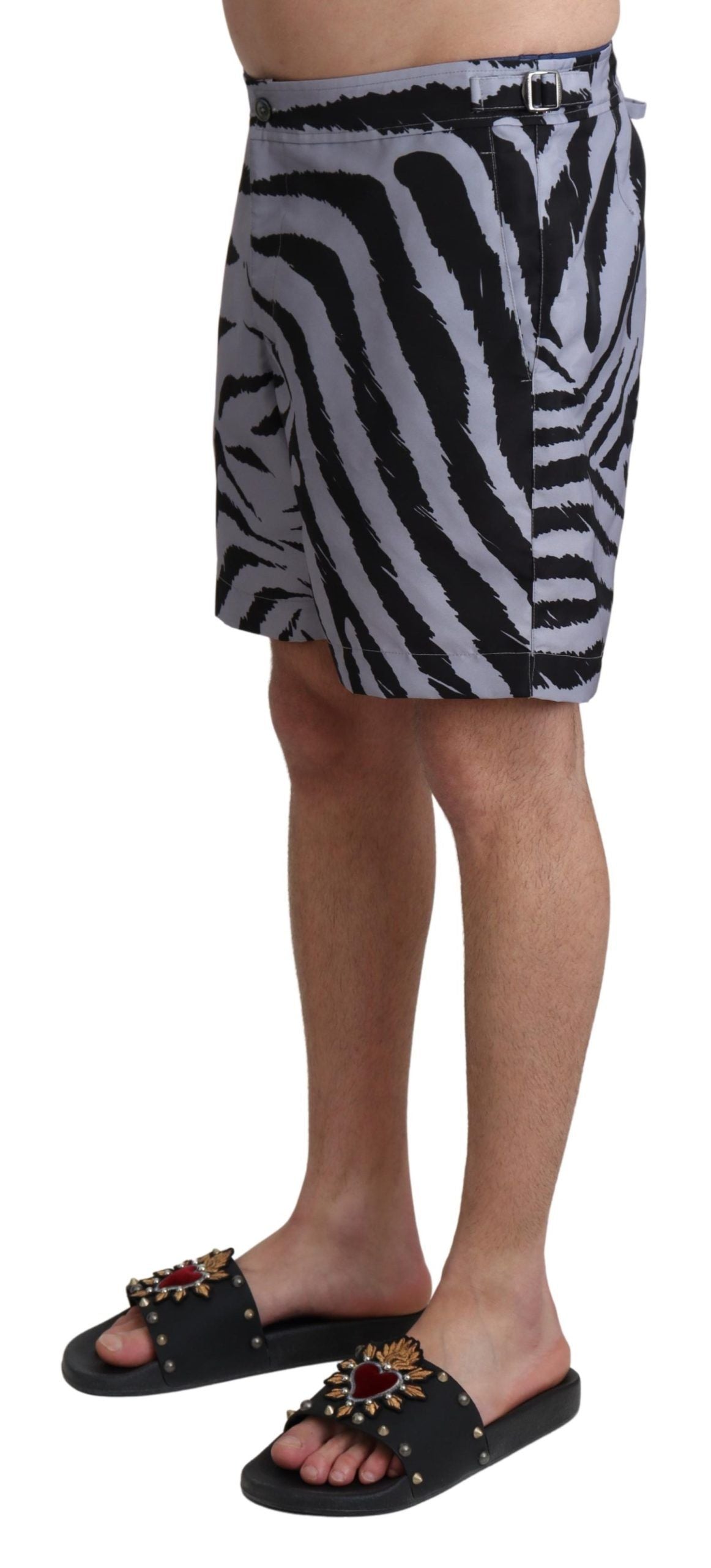 Dolce & Gabbana Elegante graue Badehose mit Zebradruck